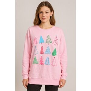 Pink‎ Christmas Tree Graphic Holiday Sweatshirt Women's XX Large Festive NWT